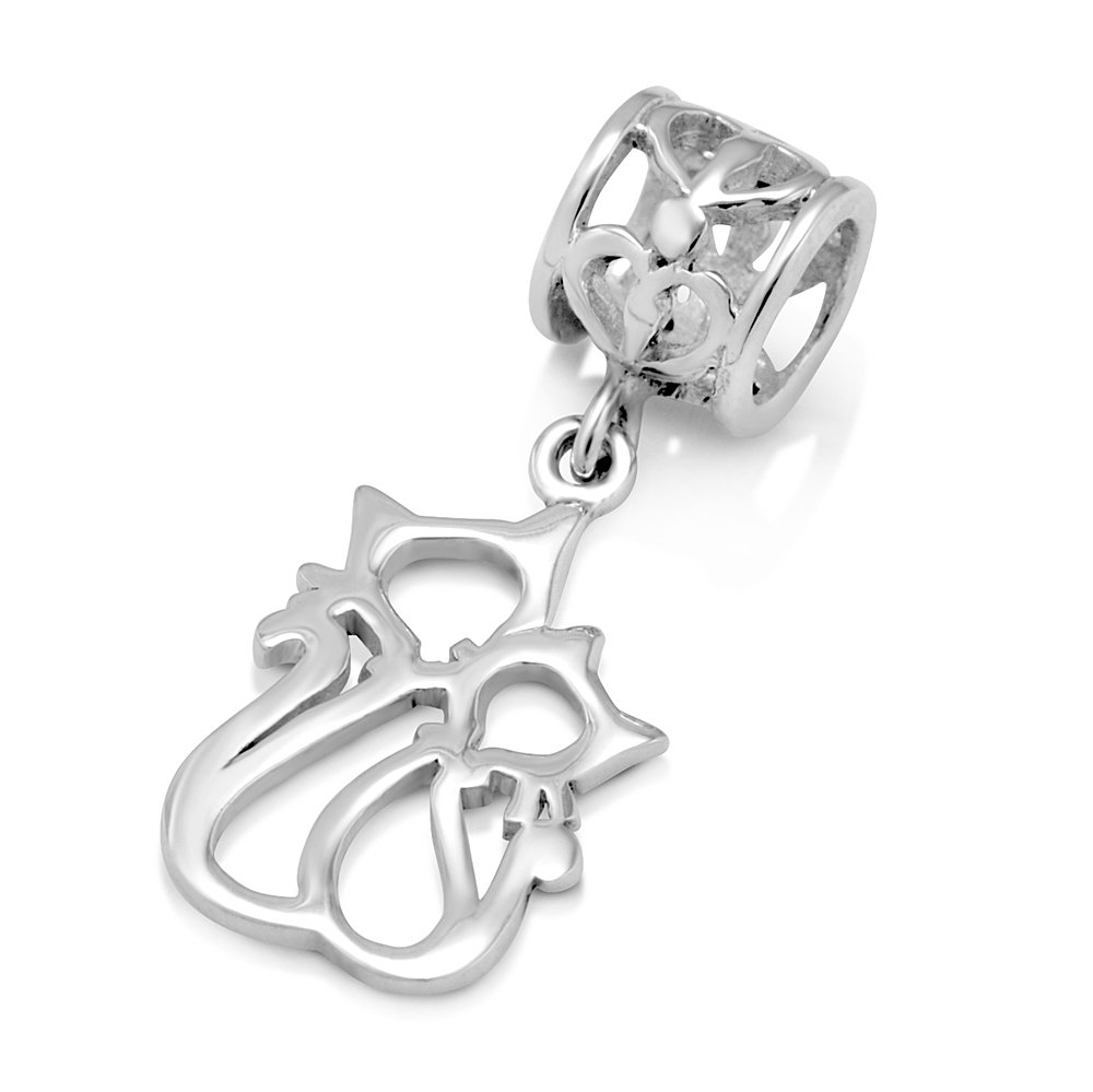 925Collections925 Sterling Silver Couple Cat Dangle Bead Charm Fit Major Brand Bracelet