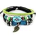 MORE FUN Fashion Oval Beads Adjustable Hemp Woven Braided Wrap Bracelet with Leaf Metal Pendant