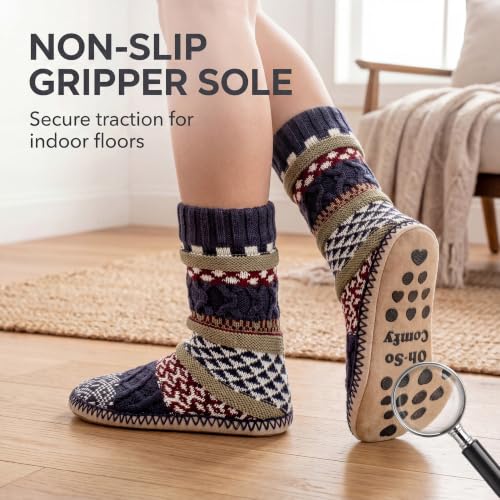 Image of cosyone1997 Slipper Socks for Women Warm Fuzzy Non Slip Soft Sole | Sherpa lining, padded sole, stretchy cuff and gripper dots for bedroom or lounging; gift-ready box, machine washable