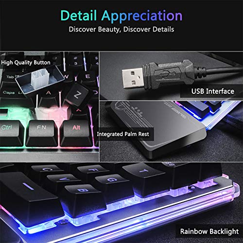 UrChoiceLtd Tastiera da gioco USB a una mano G40, 35 tasti cablati con retroilluminazione a LED arcobaleno, mini tastiera da gioco portatile a una mano, design ergonomico con poggiapolsi (nero)