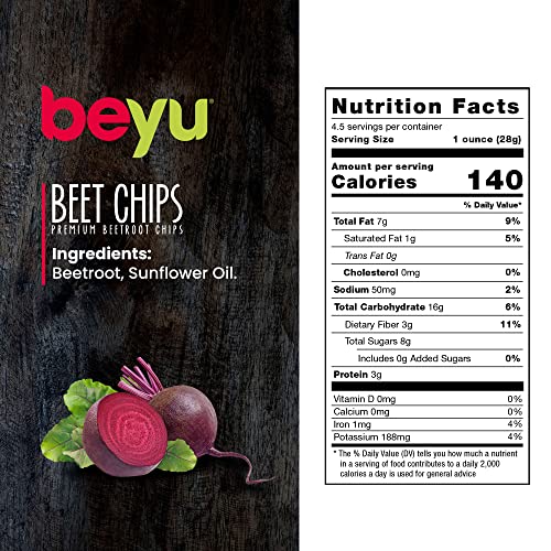 Beyu Authentic Healthy Beetroot Vegetable Chips Snack | Salted | 4.5 Ounce (Pack Of 6, 27 Ounce Total) | Vegan | Made With Sea Salt | Gluten Free | Kosher (Beetroot, 4.5 Ounce (Pack Of 6)) #TOP1