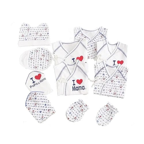 ☆ベビー肌着フルセット☆ アイラブパパ・ママ 新生児用１０点 50〜60サイズ コンビ／短／帽子／スタイ等 出産祝い 男の子用