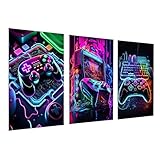 milaosk 3 Stück Gaming Wandbilder Kunstdrucke Cool Neon 