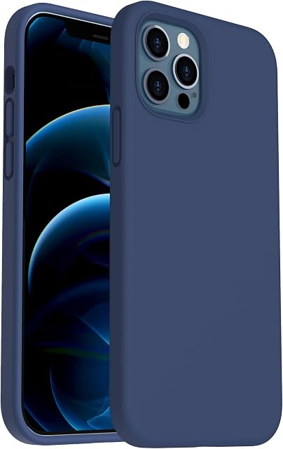ORNARTO Shockproof Liquid Silicone Designed for iPhone 12 Case and iPhone 12 Pro Case Gel Rubber Full Body Protection Anti-Shock Cover Case Drop Protection 6.1inch-Navy Blue