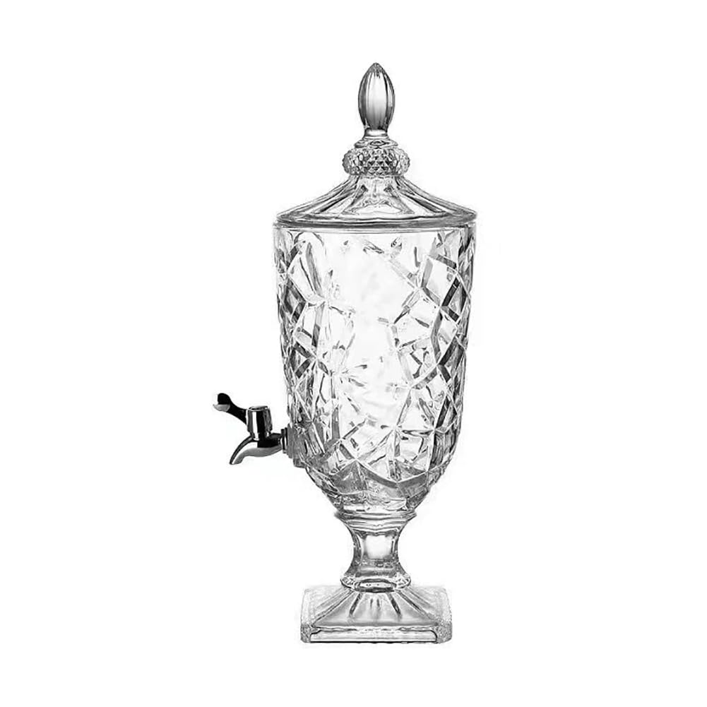 MYUYEE 3L Glass Drink Dispenser, Goblet Shaped Glass Beverage Glasses Water Dispensers With Pc Spigot, Transparent Laundry Detergent Dispensers, Artistic Cold Drink Dispenser For Party (B)