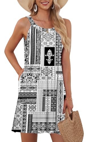 AUSELILY Damen Sommer Tank Kleid Casual Urlaub Kurze Halter Kleider Schwarz Weiß Hof XXL