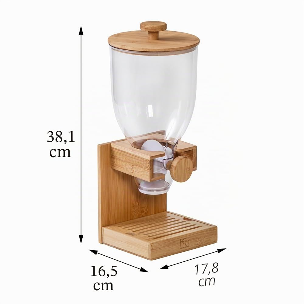 Dispensador de Cereales de Bambú Honey-Can-Do, Contenedor de Almacenamiento de Alimentos para Despensa, Encimera de Cocina, Organización y Almacenamiento KCH-09867 Natural