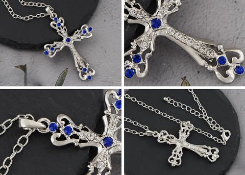 Image of Alilang Womens Black Silver Clear Crystal Rhinestones Celtic Holy Cross Pendant Necklace