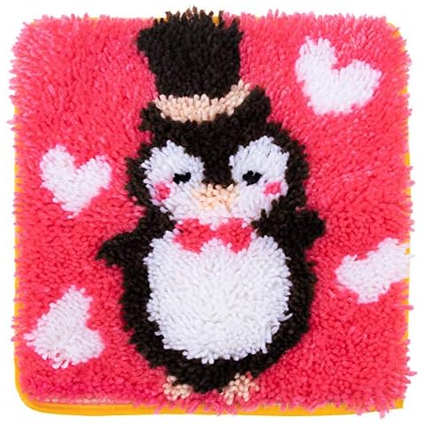 LUBOT 12" X 12" Black Penguin Latch Hook Kits Rug Making Kits DIY for Kids/Adults with Printed Canvas Pattern 21" X 15" Lighthouse 179 Cover