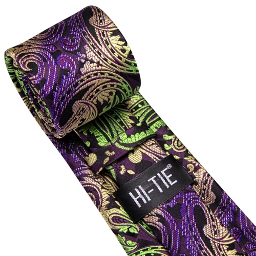 Image of Hi-Tie Paisley Floral Ties Set for Men Silk Mens Stripes Necktie Pocket Square Cufflinks Set Formal Business