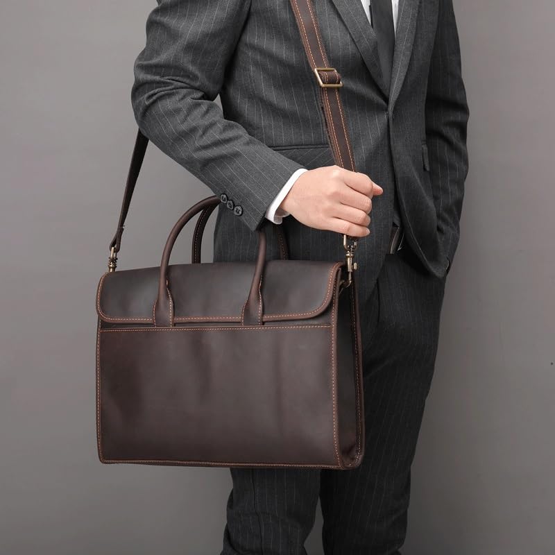 Crazy Horse Leather Large Capacity Tote 2 Business Briefcase Men's Bag4