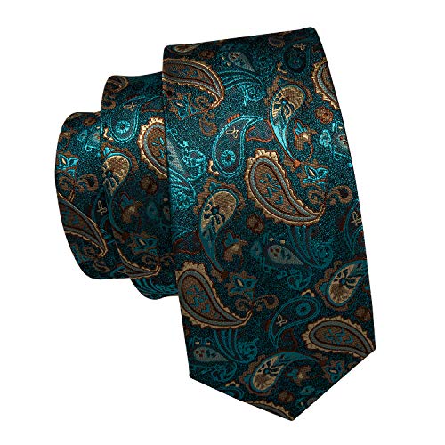 Image of DiBanGu Paisley Ties for Men Silk Necktie and Pocket Square Cufflinks Tie Clip Set Woven Classic Mens Tie for Wedding Party