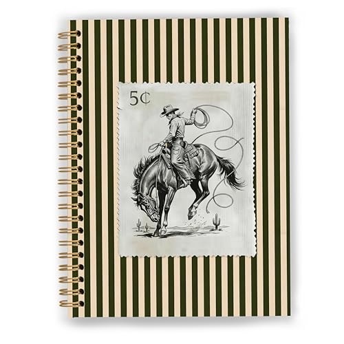 GDJIEGBC Vintage Western Cowboy Notebook, Rustic Country Cowboy Rodeo Journal for Women Men, Western Office Supplies, Retro Wild West Striped Spiral Notebook Journal 5.5x8.3