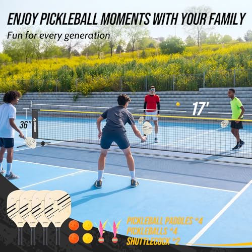 Image of Volleyball Badminton Pickleball 3-in-1 Combo Net Set, 5.1-7.4ft Adjustable Height Sports Nets for Backyards, Portable 17ft Outdoor Net with Carry Bag, Rackets and Balls