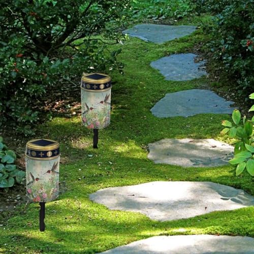 Image of Hummingbird Floral Light for Prayer Cemetery Solar Lights for Grave Cemetery Decor Candle Lamp Waterproof Solar Power Light Eternal Lights for Graves Cemetery Memorial Gift 2 Pcs
