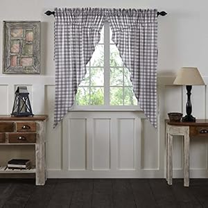 VHC Brands Annie Buffalo Check Curtain Prairie Panels, Gray, 63x36x18, Set of 2 VHC Brands Annie Buffalo Check Curtain Prairie Panels Gray 63x36x18 Set of 2
