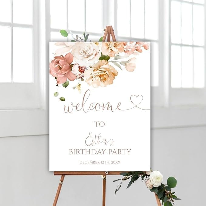 Generic Floral Birthday Sign - Flower Birthday Party Decorations - Welcome Sign, 18L" x 12W" Unframed Poster, Multi 3