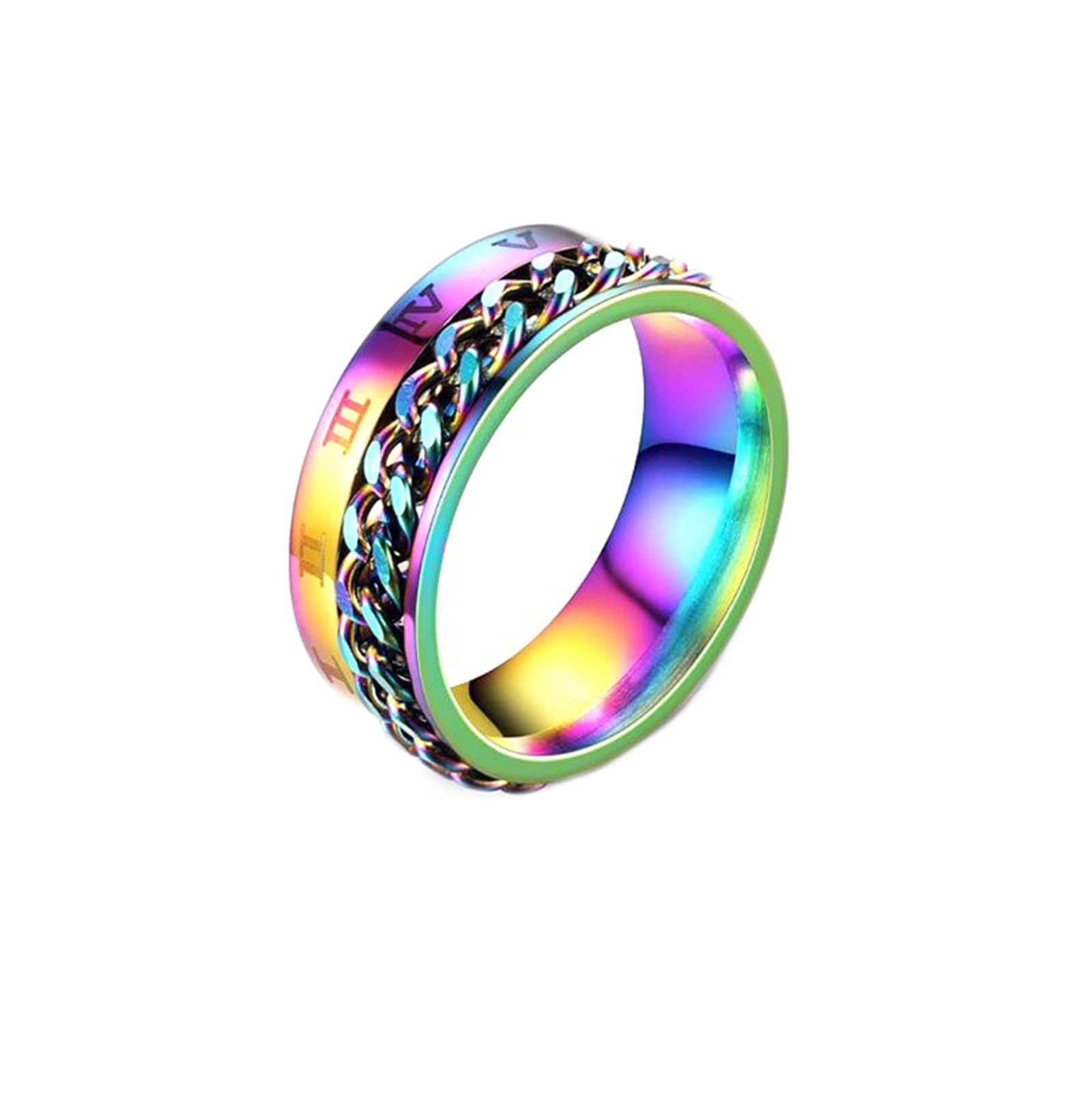 Mesnt Anillos de acero inoxidable para hombre, anillo de ansiedad de 8 mm con cadena giratoria para motorista y números romanos, colorido/negro/dorado/azul/plata