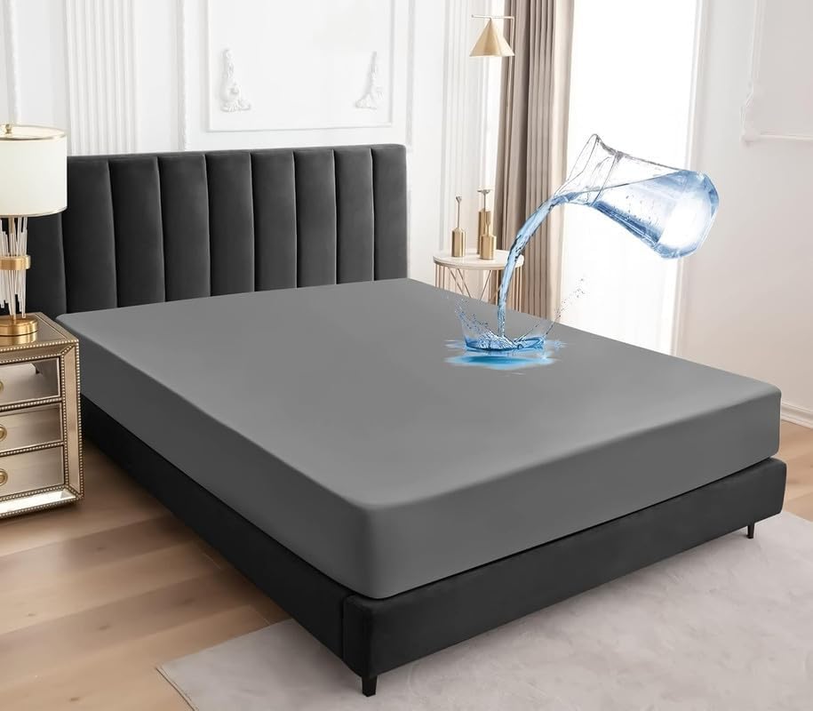 Image of Zippered Chain 75 inchx35 inchx10 inch Terry Cotton Waterproof Mattress Protector | Dust Mite Proof, Bed Protection Mattress Cover for Single Bed Size with 10 inch Drop Thick (75x35x10 inch,Light Grey)