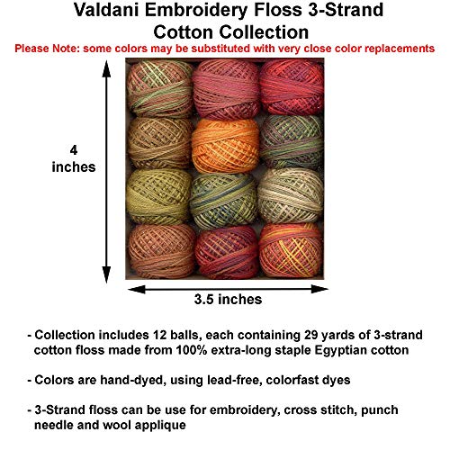 Valdani Embroidery Floss 3-Strand Cotton 12-Ball Hand-Dyed Fabulous Autumn Collection Bundled With Artsiga Crafts Seam Ripper And Needle Threader (3Sf-Fautumn) #TOP1