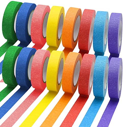 Hsxfl 16 Pack Colored Masking Tape, Colored Painters Tape For Arts And Crafts, Rainbow Colored Tape Rolls, Kids Art Supplies, Great For Crafts, Labeling, Diy Decorative, 1/2 Inch Masking Tape #TOP10