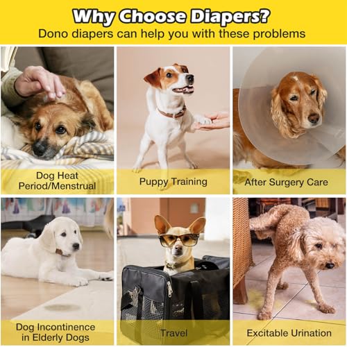 Dono Dog Diapers Female, Disposable Full Wrap with Stretchy Waist, 360° Leak-Proof, Absorbent, Heat Period Doggie Diapers for Small and Large Dogs for Heat, 14 PCS - Thumbnail 7