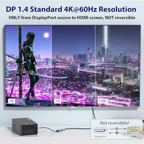 LEIRUI DisplayPort to HDMI Adapter, 4K 60Hz, Uni-Directional DP Male to HDMI Female Monitor Converter, G-Sync FreeSync, VRR, 20 cm, for Desktop, Laptop, Graphics Card, HP, Dell