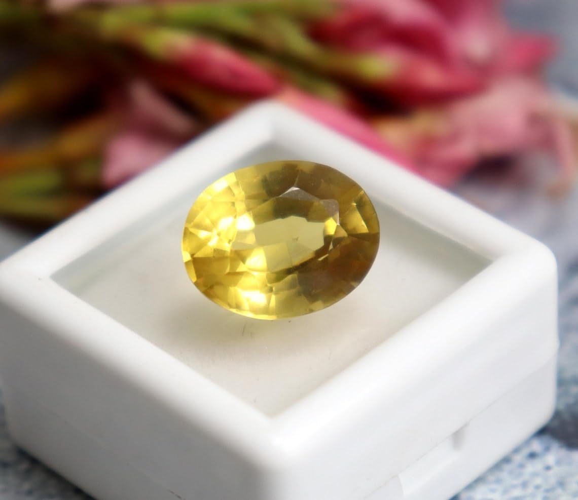 10.50 Ct Natural Yellow Sapphire – Certified Oval Cut Loose Gemstone | Genuine Stone for Jewelry Making & Astrology Use