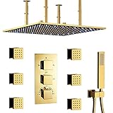 Polished Gold Shower System WHSHOWER 20 Inch Large Ceiling LED Rain Shower Head System Bathroom Body