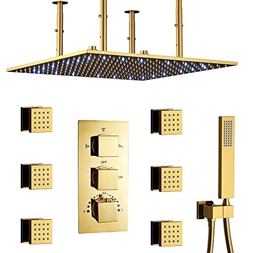 Polished Gold Shower System Whshower 20 Inch Large Ceiling Led Rain Shower Head System Bathroom Body Jet Shower System Thermostatic Shower System With Body Sprays Rainfall Shower System #TOP9