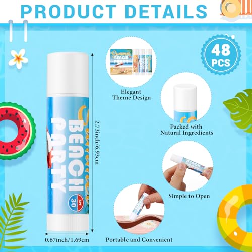 Dansib 48 Pcs SPF 30 Sunscreen Lip Balms Bulk Outdoor Travel Size Sunscreen Care Lip Balm Sticks for Beach Summer Party Supplies