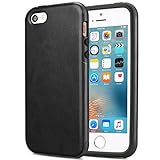 TENDLIN Compatible with iPhone SE Case (2016) / iPhone 5S Case Leather Back Flexible TPU Silicone Hybrid Arc Bumper Shockproof Case Designed for iPhone 5/5S/SE (Black)