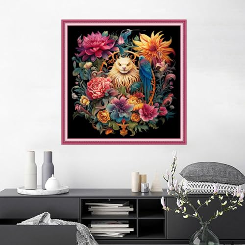 Image of Joyhoor Cross Stitch Kits for Beginners Stamped Cross-Stitch Supplies Needlework preprint Embroidery Kits for Adults DIY Needlepoint Kits Embroidery Patterns 11CT-Floral Animals 18.x18 inch