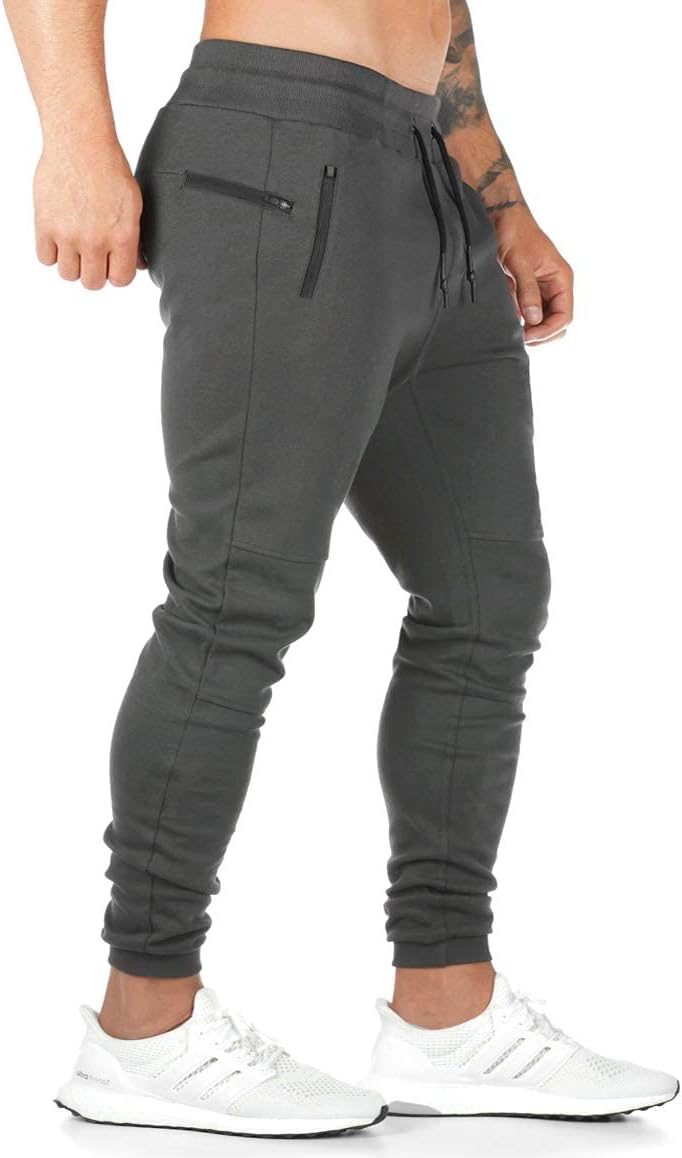 Men's Gym Joggers Workout Pants Athletic Sweatpants with Zipper Pockets | Soft Lightweight Stretch Fabric, Drawstring Waist, Tapered Athletic Cut, Slim Fit, Workout Running Training Wear