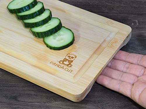 Foto von Panda Cut Schneidebrett 3er Set aus Bambus Holz mit Saftrille, Schnittfest & Antibakteriell, Nachhaltige Schneidebretter, Größen 38x25/30x20,5/23x15cm