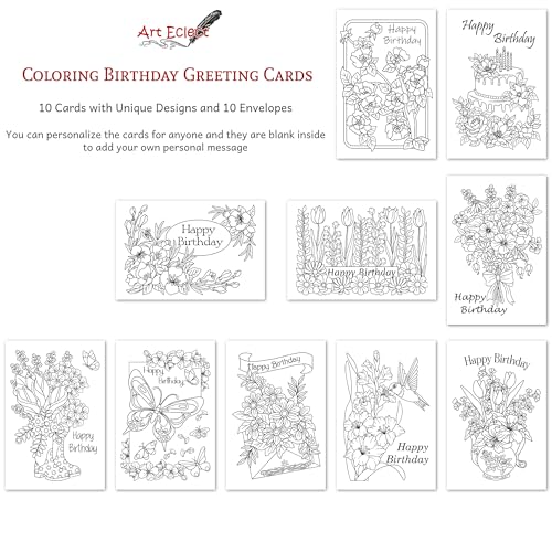 Image of Art Eclect Coloring Birthday Cards for Adults - With Envelopes