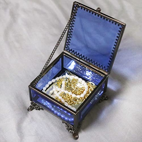 Najmechoy Glass Jewelry Box For Necklaces Bracelets Chains Bangles Accessories Organizer Decorative Keepsake Storage Blue #TOP4