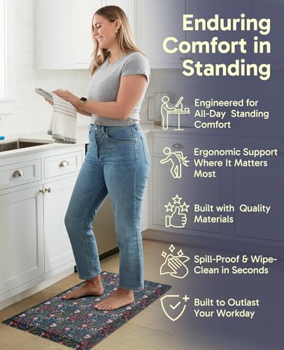 Image of Ophanie Kitchen Mats for Floor,3 /4 inch Thick,20x48 Anti Fatigue Cushioned Mat,Kitchen Rugs,Waterproof,Comfort Ergonomic Standing Mat for Office,Home,Sink with 99+ Pairs of Anti-Slip Bottom Ridges