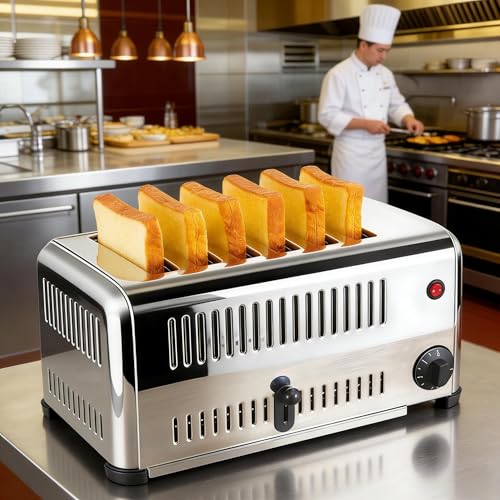 Tostadora de 6 Ranuras Anchas, 3200w, 220v de Alta Eficiencia y Ahorro de Energía, Tostadora de Acero Inoxidable con Bandeja para Migas Extraíble, Ideal para Restaurantes, Panaderías y Familias.