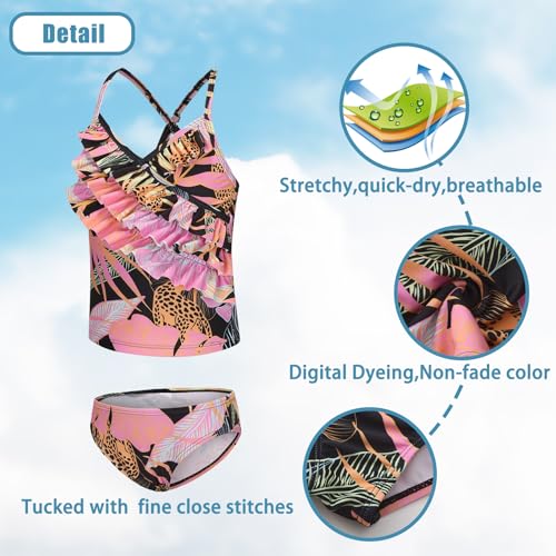 Image of Girls Tankini Swimsuits Two Piece Bathing Suit Hawaiian Ruffle Swimwear Set for Kids Girls 3-16 Years