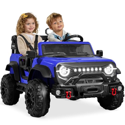 Image of Best Choice Products Kids 24V 2-Seater Electric Ride On Car Truck w / 132lb Weight Capacity, Parent Control, Bluetooth, LED Lights - Blue