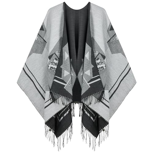 Image of Women's Shawl Wrap Poncho Ruana Cape Cardigan Sweater Open Front for Fall Winter Spring