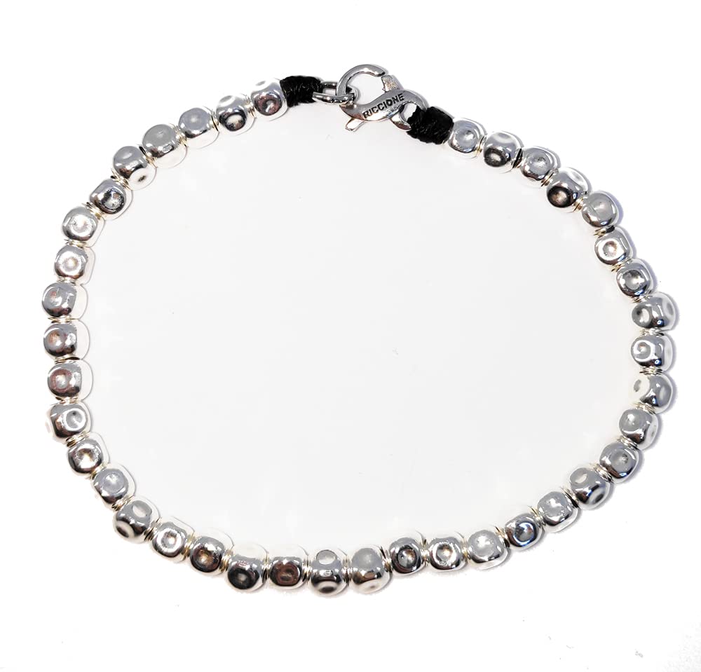 VLNET Bracciale Spadarella In Cotone Nautico Azzurro Con Pepite D'Argento 925 – Fatto A Mano In Italia, 17 Cm