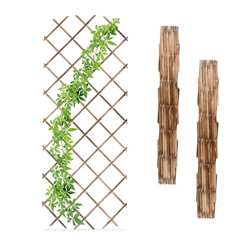 Relaxdays Set 3 Guías Plantas Trepadoras, Celosías Extensibles, Enrejado Enredaderas Pared, 180x90 cm, Madera, Natural