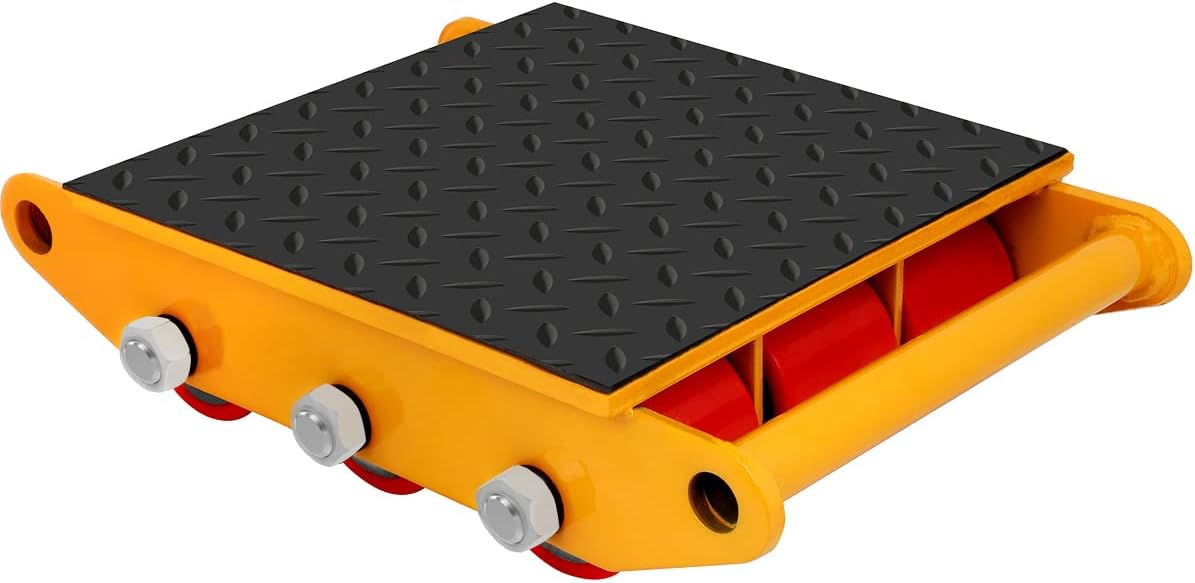 GCCSJ Machinery Skate Dolly, 33000lbs Capacity, Industrial Yellow Dolly Skate with Non-Slip Belt, 9 PU Rollers for Equipment Moving