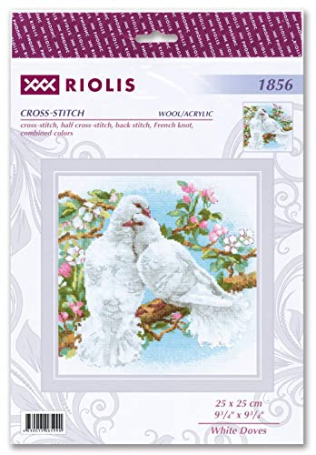 Image of RIOLIS - White Doves 1856, Valentine Cross Stitch Kits 9,84 inch x9,84, Cross Stitch Kits for Beginners & Advanced, Crossstitching Kits Adult, Counted Stitching Kits, Valentine Embroidery Kit