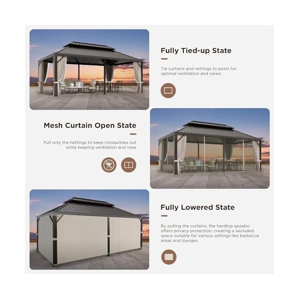 Green party 12 x 20ft hardtop gazebo with nettings and curtains heavy duty double roof galvanized steel outdoor aluminum gazebos pergolas for patios backyard deck garden lawns  urban country home decor