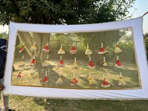 Image of Bridal Net Chunari Dupatta for Wedding Entry & Ceremony - Bridal Chunni, Pack of 1 (Red Gold on White Base)