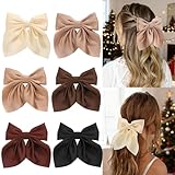 6Pcs Hair Bows for Women, Bow Hair Clips, Silky Satin Hair Bows for Girls, Neutral Colors Hair Ribbon, Cute Bow Clips for Women, Hair Accessories Chirstmas Gifts