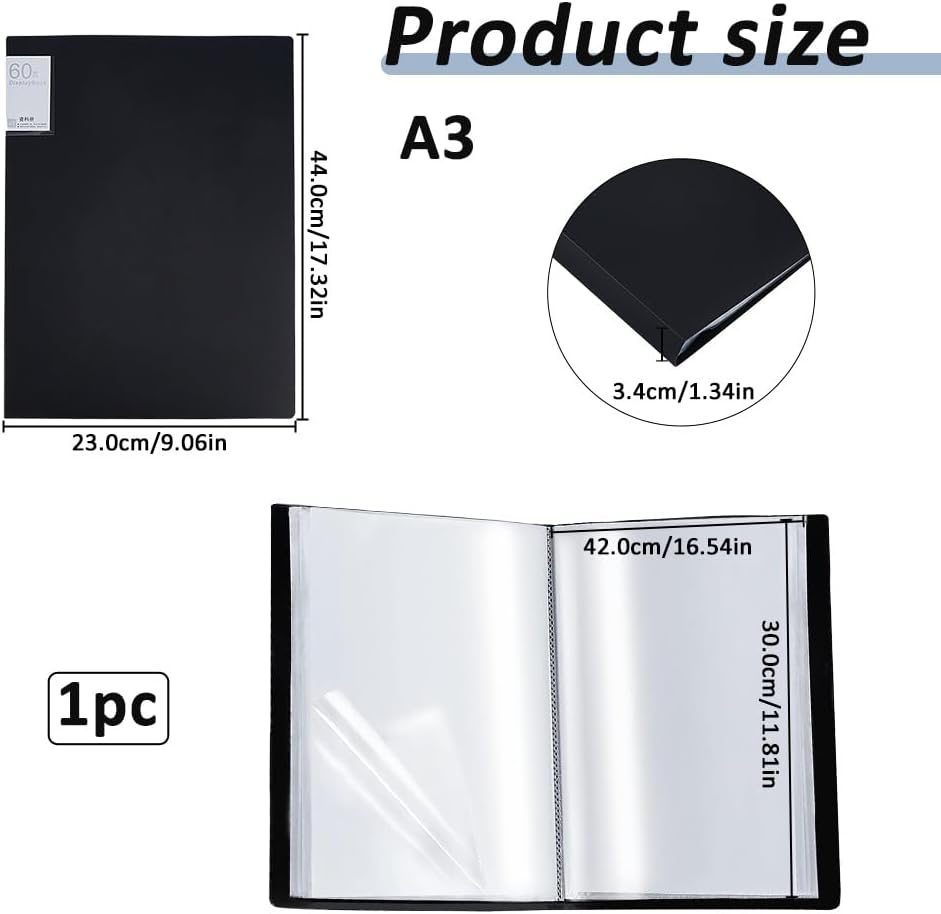 SUPERFINDINGS A3 Black Art Portfolio Binder with 30 Pockets Art Portfolio Binder with Clear Sheet Protectors Display 60 Pages Presentation Book for Documents Photos Artwork Projects